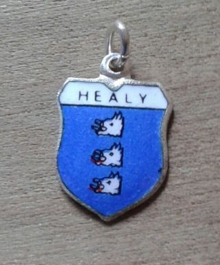 Healy Coat Of Arms / Family Crest Silver Plated Enamel Charm