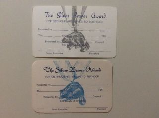 Bsa Boy Scouts Of America Silver Beaver Award Cards,  1950’s And 1980’s
