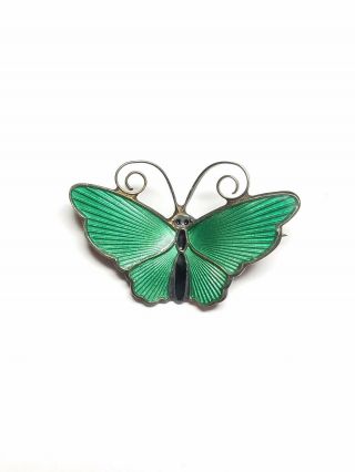 David Andersen Norway Guilloche Green Enamel Sterling Silver 925s Butterfly Pin