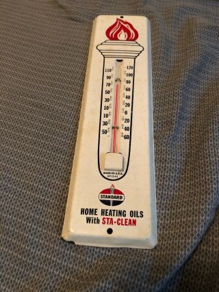 Vintage Standard Flame Sta Motor Oil Gas Station Advertising Thermometer