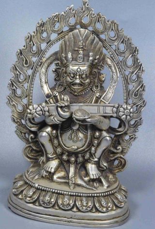 Collectable Ancient Handwork Miao Silver Carve Pray Fire Buddha Noble Old Statue