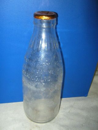 Vintage Dairy Farmers Milk Cooperative Embossed 1 Pt Gold Foil Top Milk Bottle