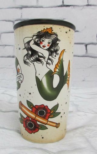 Starbucks Tattoo 2015 Mermaid Siren Sailor Ceramic Travel Tumbler Mug Cup 12oz.