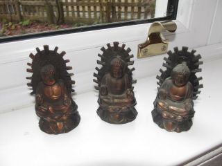 3 Vintage Japanese Home Alter Shrine Copper Buddhas 2 1/2 