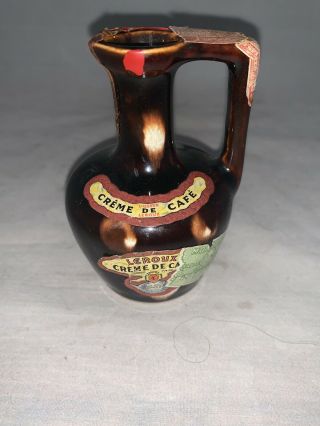 Vintage Leroux Miniature " Creme De Cafe " Brown Glazed Stoneware Bottle Jug