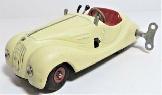 Vintage Schuco Examico 4001 White Tin Wind - Up Car Model Bmw 328 Us Zoned Germany