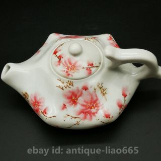 Chinese Famille - rose Porcelain Peach Blossom Hexagonal Gongfu Teapot Teakettle 3
