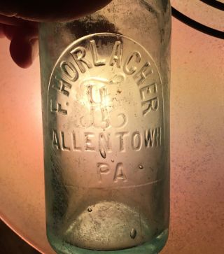 Antique Horlacher Beer Bottle Allentown PA Advertising 1800s Blob Top 2