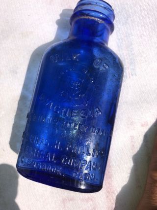 Vintage Phillips Milk Of Magnesia Cobalt Blue Glass Bottle Glenbrook Ct