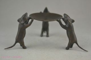 China Collectible Decorate Handwork Old Copper 3 Mice Delicate Candlestick