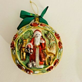 2003 Waterford Woodland Santa Blown Glass Christmas Ornament 4 " 2 Sided