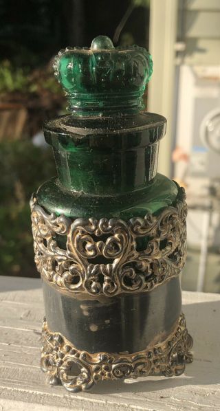 Antique Emerald Green Bottle - The Crown Perfumery Company,  London