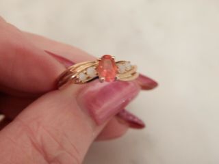 A Stunning 9 Ct Gold Fire Opal And Cabochon Opal Ring