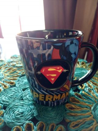 Dc Comics Superman Mug 3d Spinner Sheild Six Flags Great America Collectible Mug