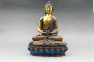 Rare Old Hand Carved Brass Gilt Buddha Shakyamuni Statue