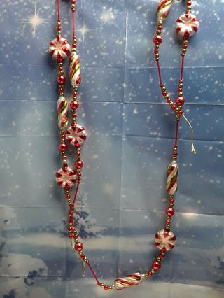 Candy Bead Garland 6 Foot Peppermint Disc,  Oblong And Ball Candies Christmas
