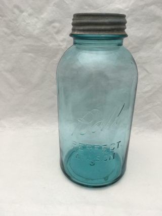 Vintage (1/2) Half Gallon Blue Ball Perfect Mason Jar 2 With Zinc Lid