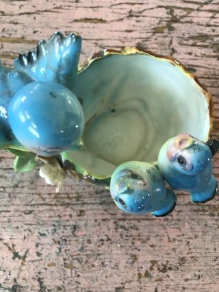 Vintage Anthropomorphic Norcrest Bluebirds Mama & Babies In Nest Japan Planter 3