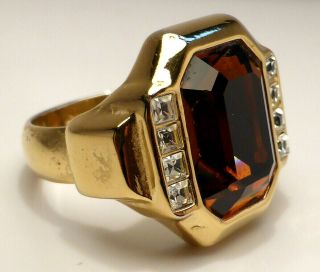 Fine Chunky Christian Dior Gold Plated & Faceted Crystal Ring Uk Size M 10.  4g