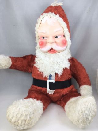 Vintage Christmas Santa Claus Doll 18 " Wind Up Musical Stuffed Rubber Face Doll