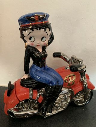 Betty Boop Biker On A Motorcycle Cookie Jar By Clay Art 2000