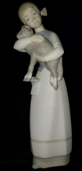 Vintage Lladro Porcelain Figurine Girl With Lamb Matte Finish