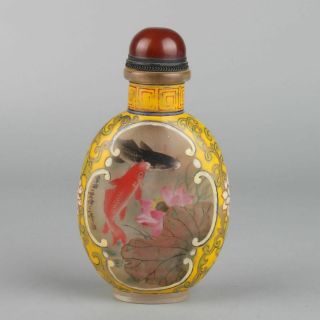 Chinese Exquisite Handmade Fish Inside Painting Glass Snuff Bottle