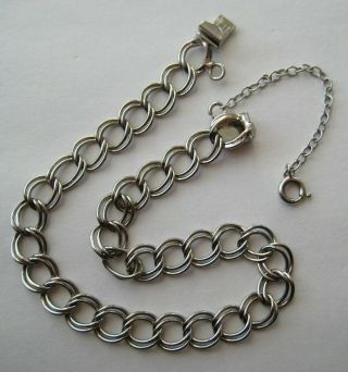 Vintage Sterling Silver Starter Charm Bracelet Double Curb Links 7 1/2 " Long 1d
