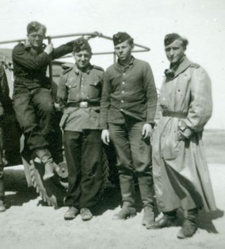 German Kradmelder Beside German Armored Car And Crew,  Ww2,  Photo