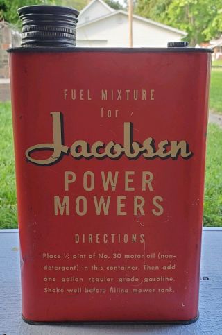 VINTAGE JACOBSEN POWER MOWERS 1 GALLON GASOLINE CAN W/ FLEXIBLE SPOUT 2