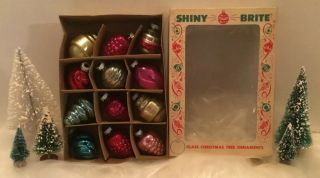 Vintage Shiny Brite Figural Christmas Ornaments Box Grapes Tops Twists