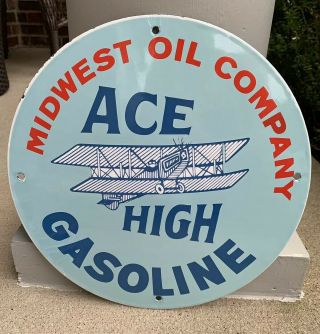 Ace High Midwest Oil Company Gasoline Aviation Porcelain Gas Oil Sign