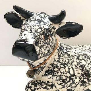 Ceramic Black Cow Figurine Laying Down Statue Country Farmhouse Kitchen Decor 2