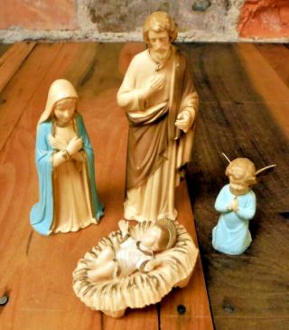 Vintage Nativity 4 Pc Set Jesus Mary Joseph Angel Art Plastic Hong Kong 60s Era