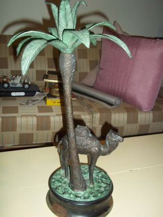 Tall Cast Iron Metal Statue Candle Holder? Camel Palm Tree Heavy Old Vintage
