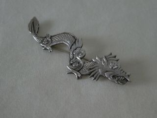 Vintage Chinese Silver Dragon Brooch 3