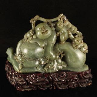 Vintage Chinese Hetian Jade Statue - Laughing Buddha