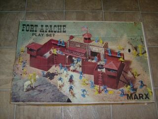 Vintage Marx Fort Apache Set Tin Building Cowboys Indians Horses Access Parts