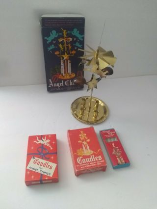 Vintage Brass Angel Chimes Christmas Japan Spinning Extra Candles