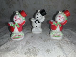 Vintage Rosbro Christmas Snowman Ornament Hard Plastic Candy Container E Rosen
