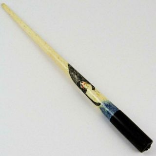 Antique Japanese Monkey Carved Painted Bone Handle Ebony Holder Desk Dip Pen