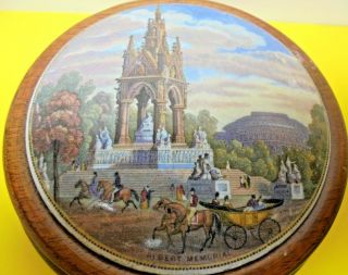 Old Antique Victorian Collectable Wooden Framed Albert Memorial Coloured Pot Lid