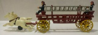 Cast Iron Horse Drawn Hook & Ladder Wagon Fire Truck – 2 Horses