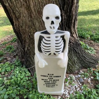 Vintage Empire Skeleton Grave Tombstone Rip Lighted Halloween Blow Mold 35 " Tall
