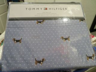 Tommy Hilfiger Twin Sheet Sheets Set Basset Hound Dog 3 Piece Blue Set