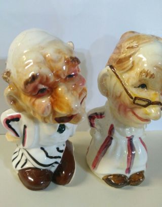 rare vintage antique Japan ugly old man & woman salt & pepper shakers 2