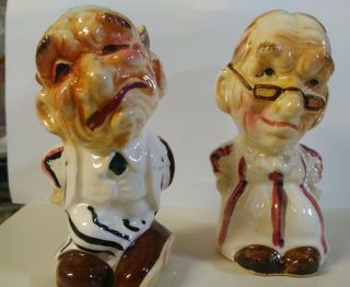 rare vintage antique Japan ugly old man & woman salt & pepper shakers 3