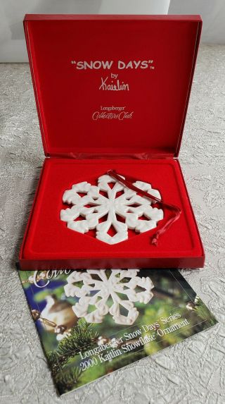 2000 Longaberger Snow Days Snowflake Ornament Kaitlin White Collectors Club Box