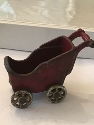 Early Cast Iron Red Hubley / Arcade Baby Carriage / Stroller
