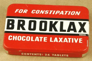 Brooklax Vintage Chocolate Laxative Tablets Empty Tin 9x6.  2cm Made In Britain